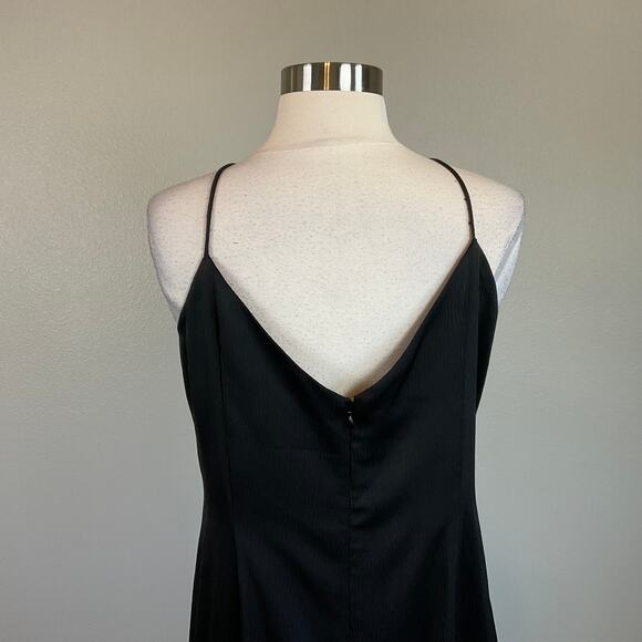 Aidan Mattox Satin Cut Out High Low Cocktail Dress Black Size 16 Sleeveless Midi - Picture 6 of 12